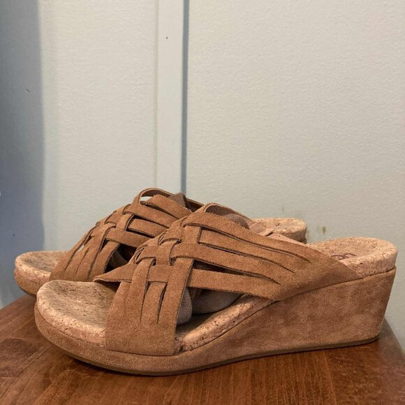 UGG Lilah Suede Cork Wedge Slide on Sandals - Picture 3 of 5